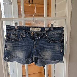 BKE Women's Distressed Blue Denim Cutoff Shorts